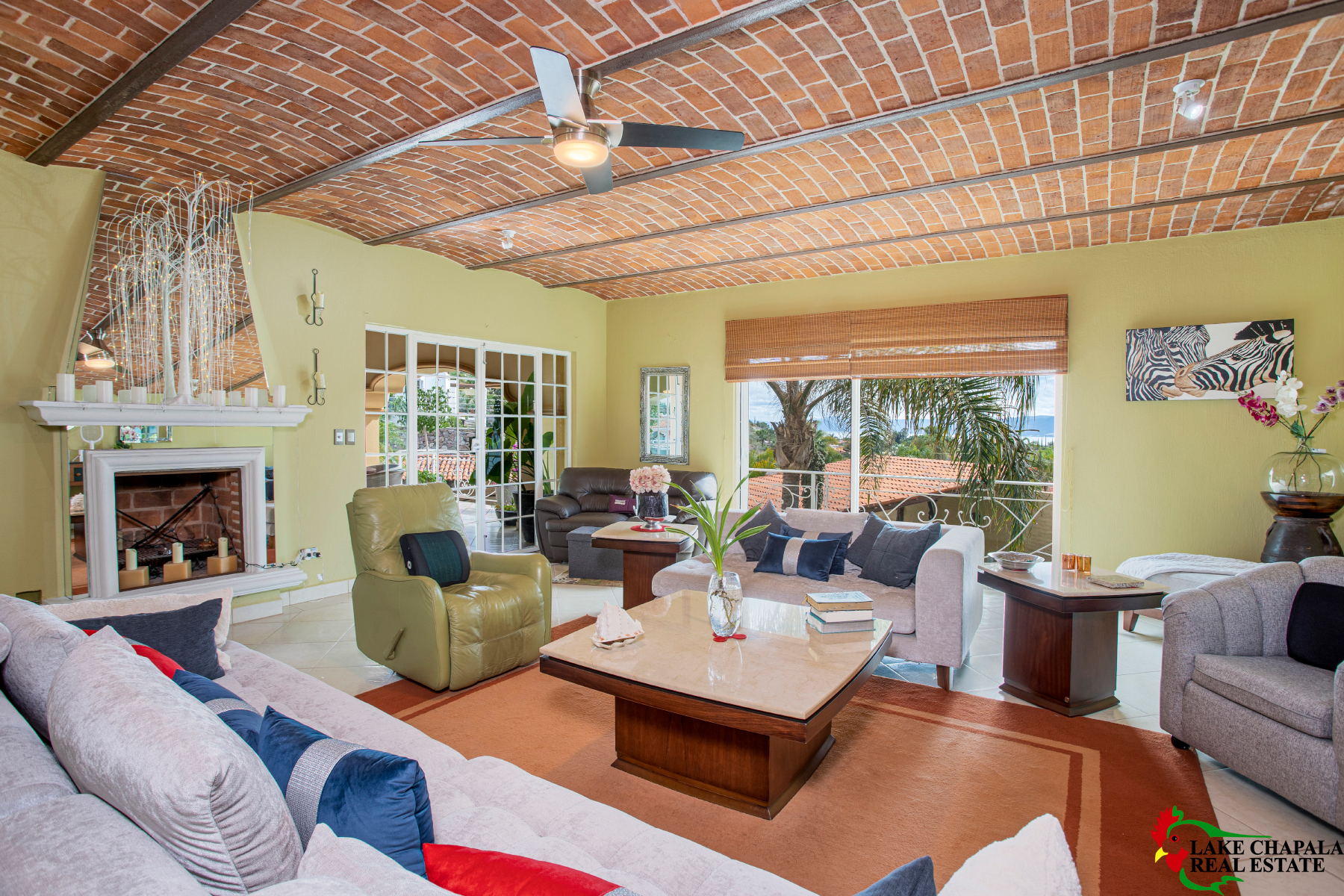 04 Living Room with Fireplace and Lake View