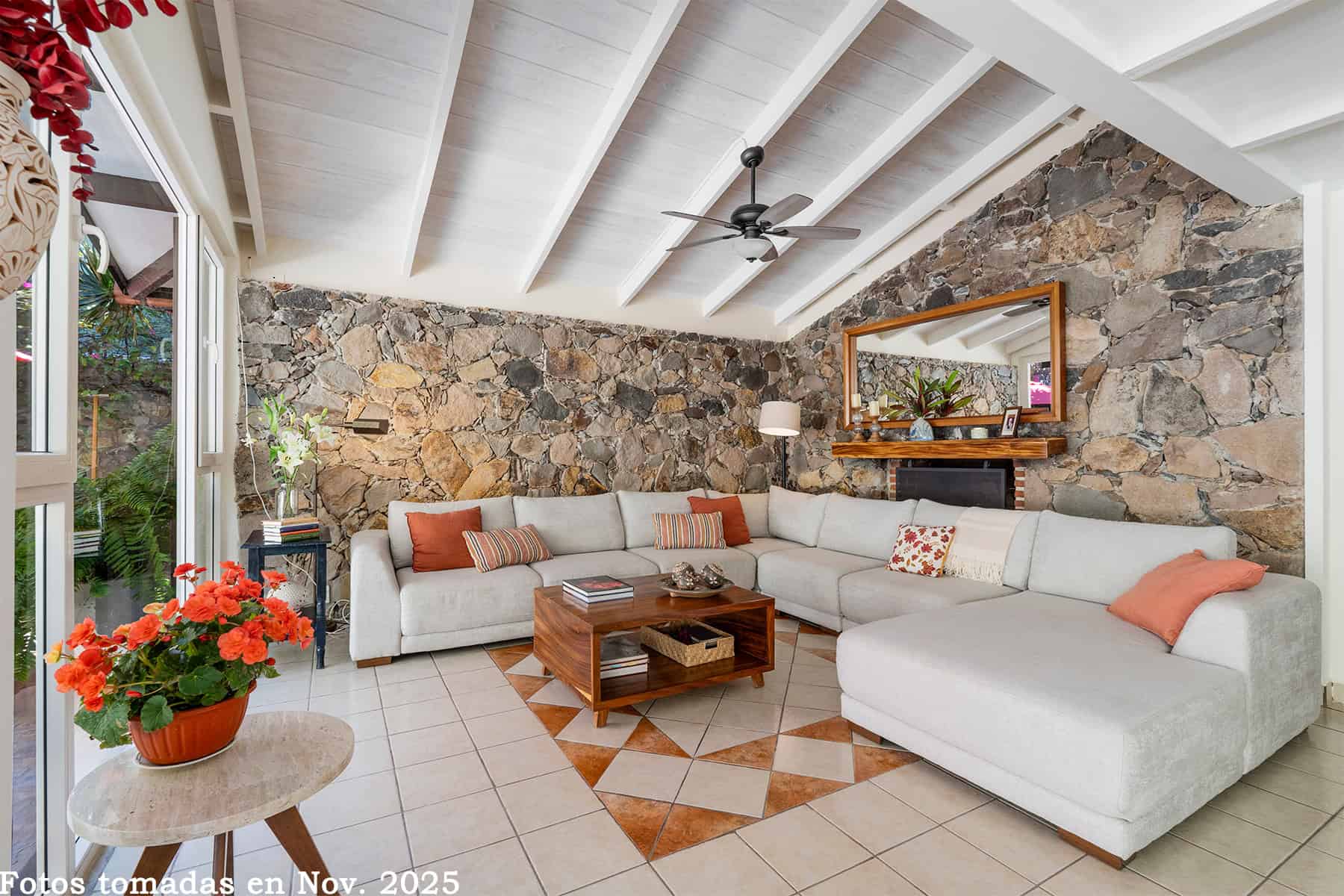 15 Living Room and Stone Walls and a Fireplace