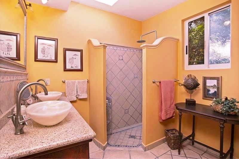 08a Master Bath with Twin Vanity, Walk In Shower and Garden Views