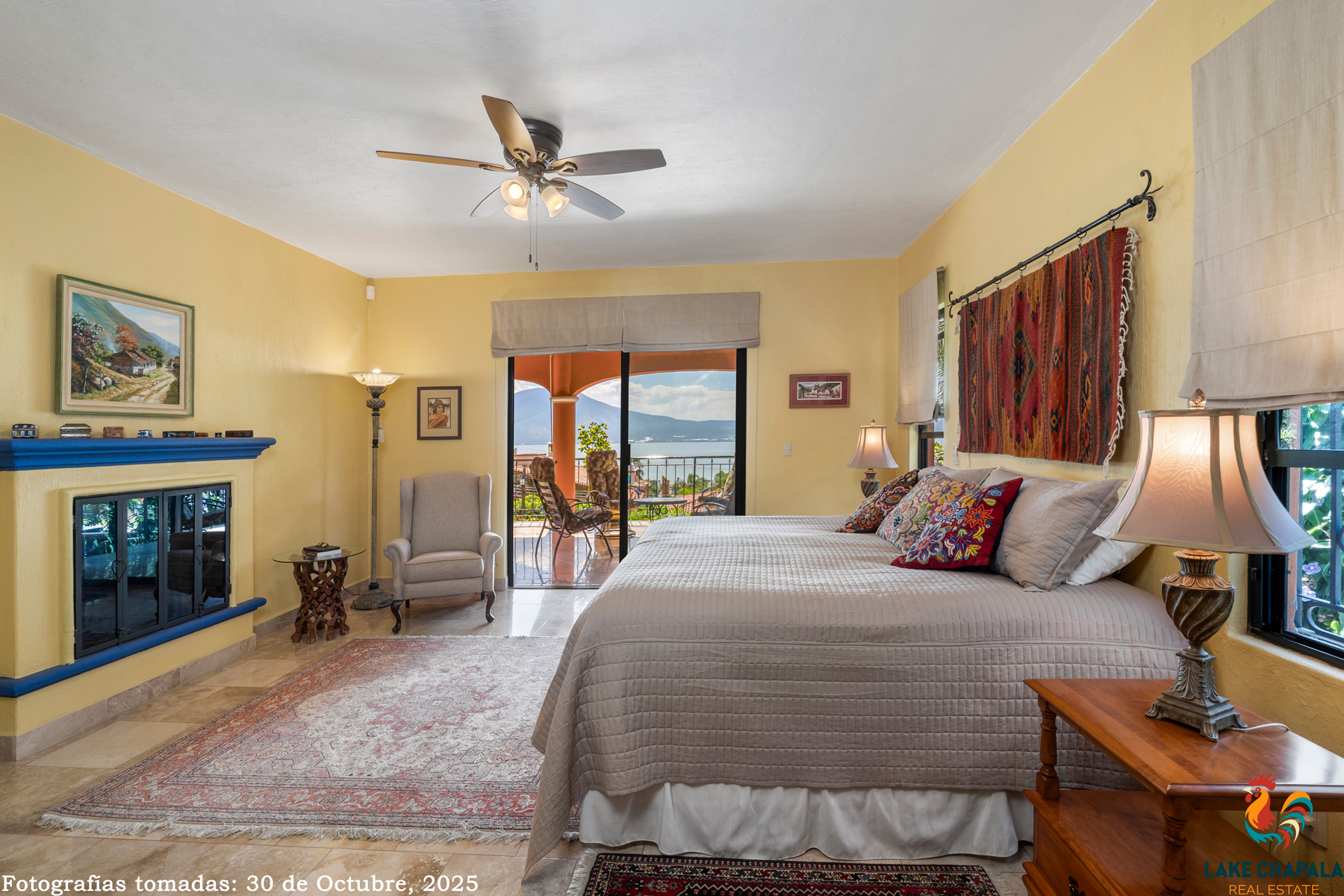 06 Master Suite with Fireplace, Lakeview, and South Terrace Slider