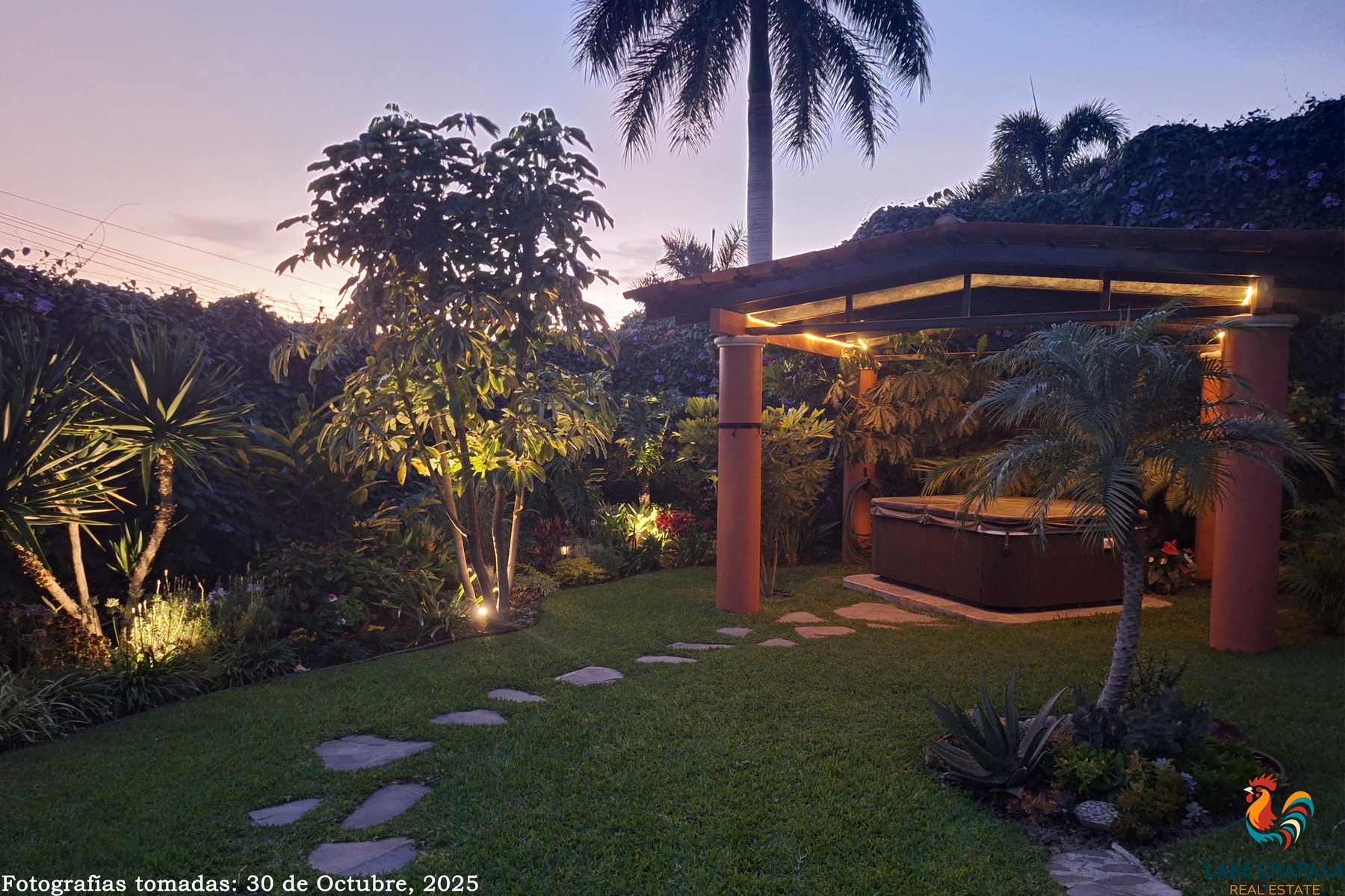 09 The Lower Garden with Private Spa is Enchanting as Night Falls