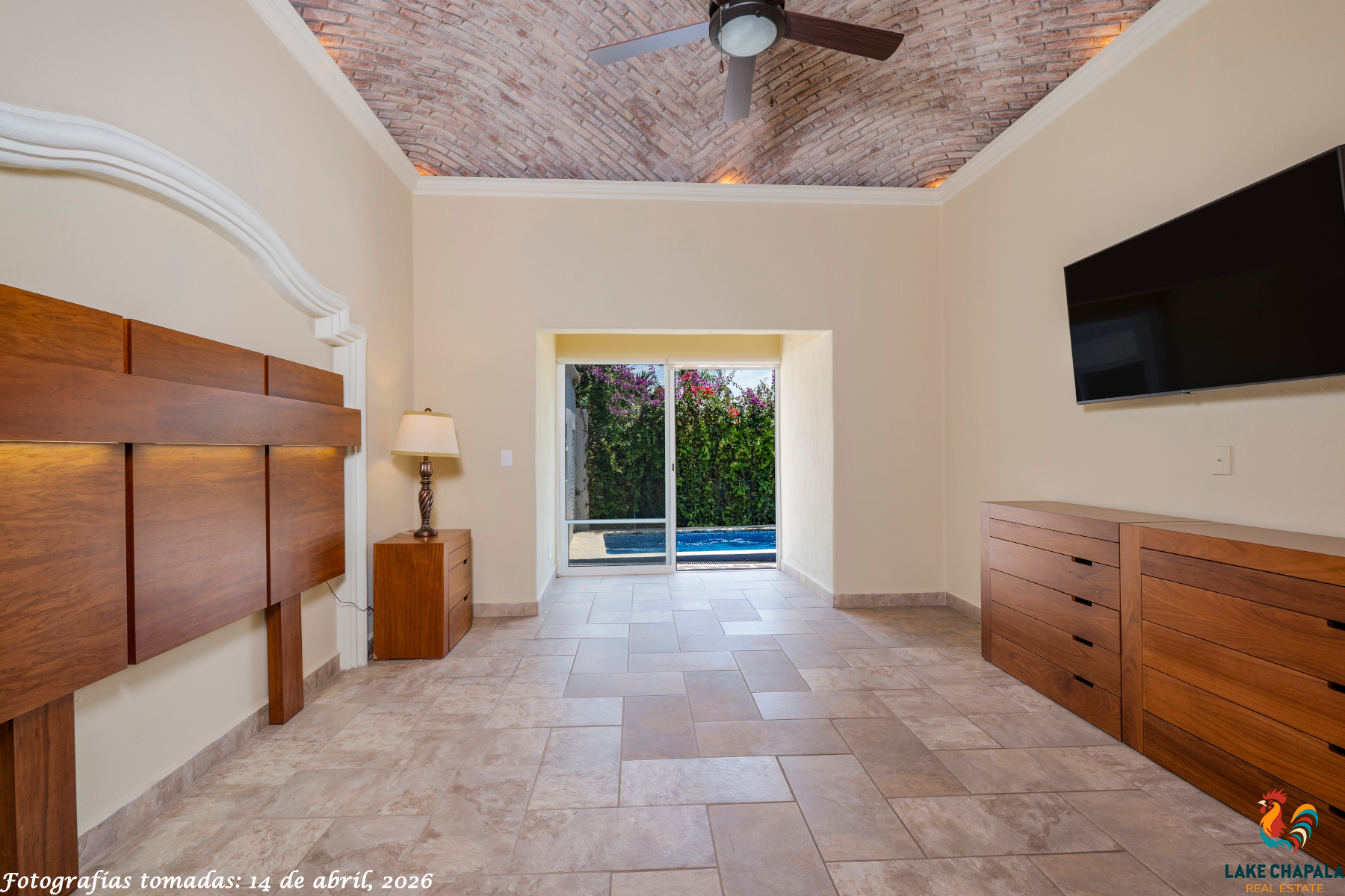 06 Master Bedroom with Domed Ceiling, Crown Molding and Private Pool Slider